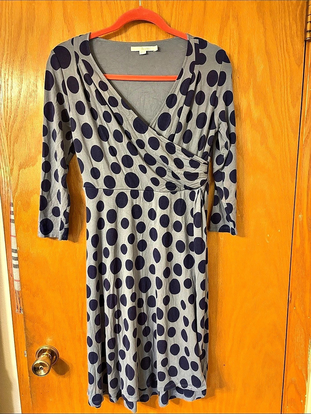 Boden Polka Dot Wrap Midi Dress in Gray & Purple Size 4 Like New